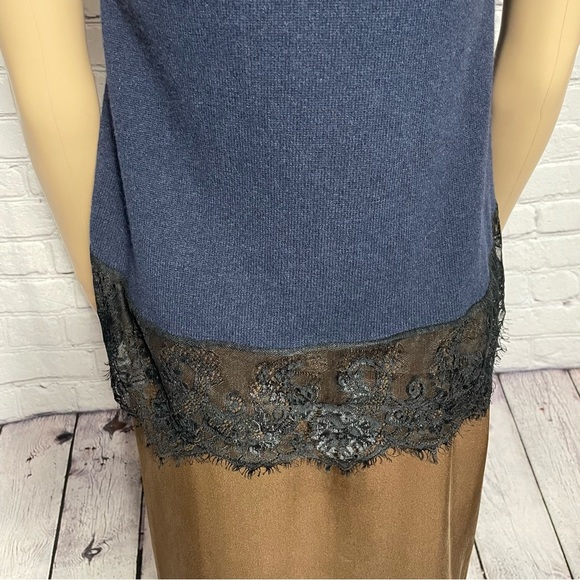 NWT New Aqua Cashmere Two Tone Tee Short Sleeve Black Navy Top Size XS
